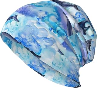 Painting Dolphin, Warm Slouchy Beanie Hat, Cancer Headwear, Soft Lightweight Running Beanie Hat Chemo Cap for Men Women Multicolor