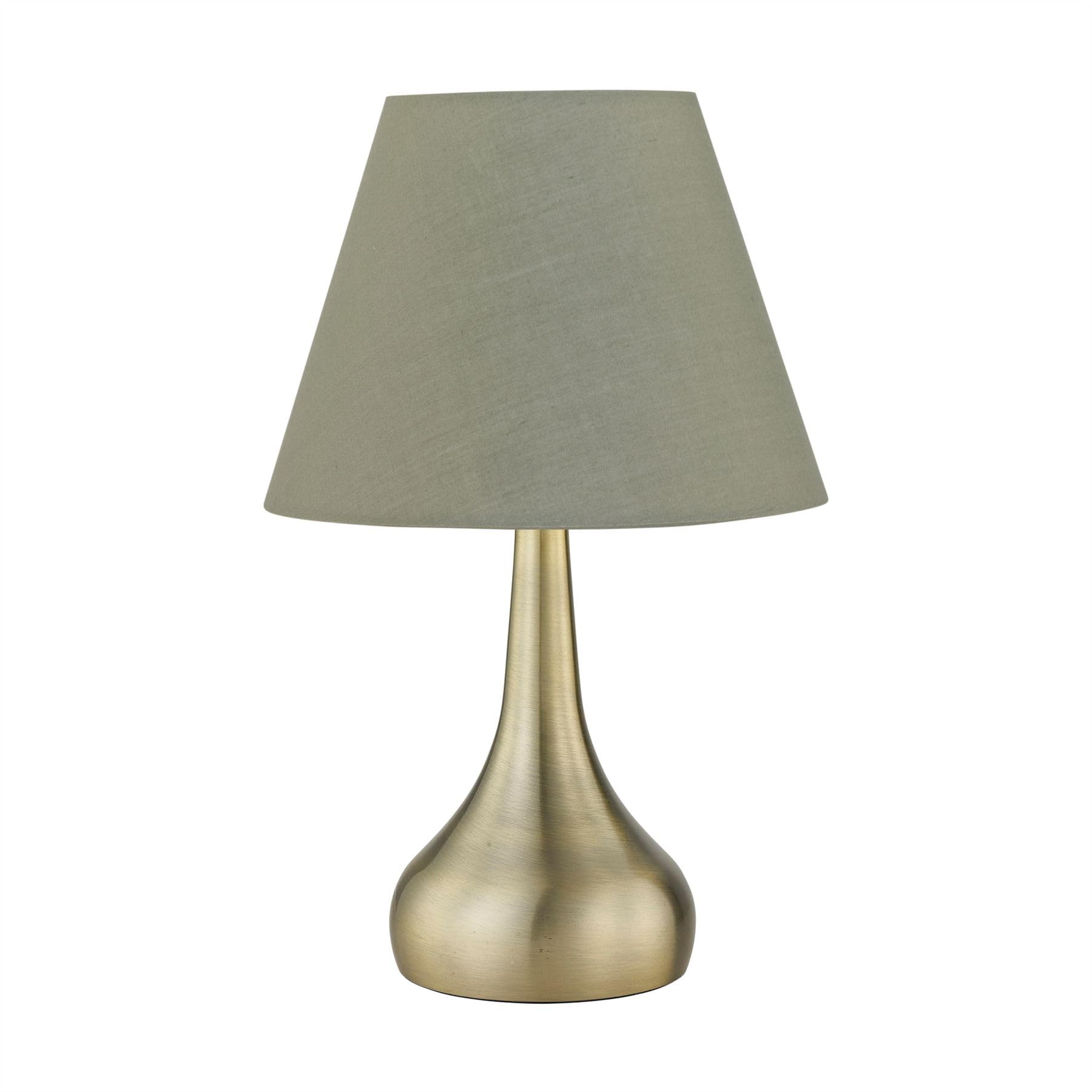 Firstchoicelighting Antique Brass & Green Antique Brass Touch Operated Table Lamp Or Bedside Light, Modern Design, Height 33Cm, Sage Green Shade, Led Compatible