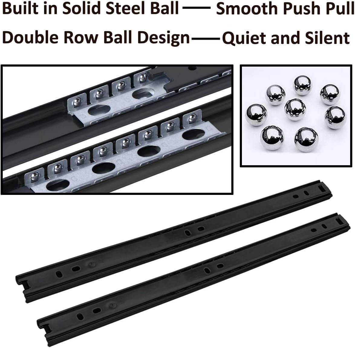 4 pares (8 piezas) de guías telescópicas para cajones de 27 mm x 350 mm, rieles guía de extensión completa, guías de cajón negras resistentes para un funcionamiento suave y fácil instalación