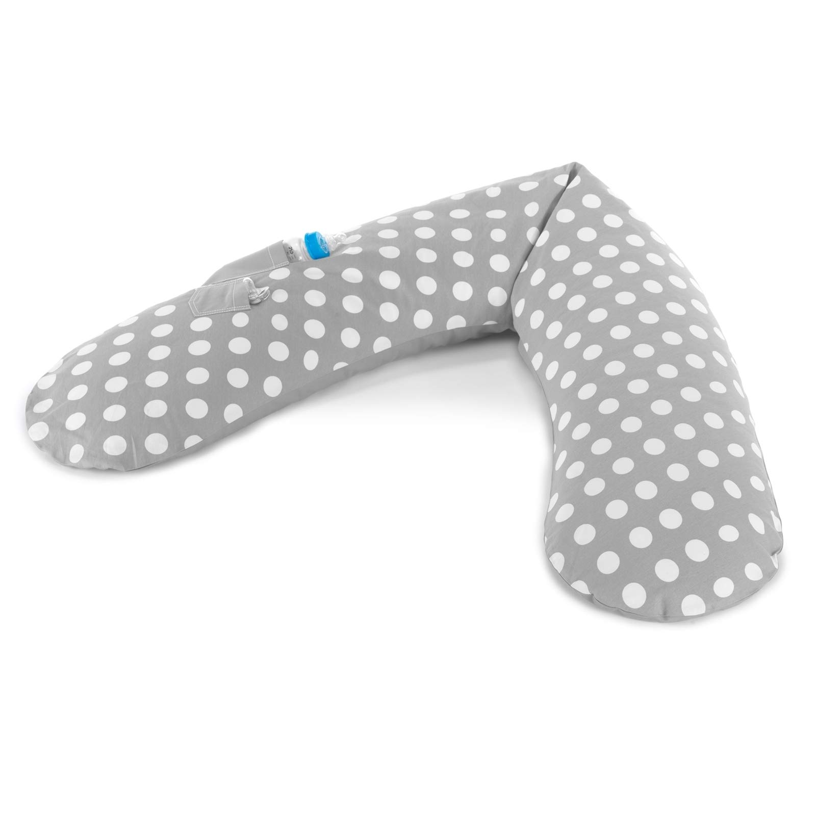Das Original Theraline Stillkissen | 190 cm | Mikroperlen Füllung | inklusive Bezug Indie Dots grau mit Taschen