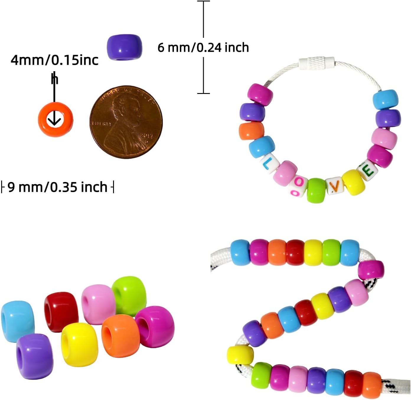 New Scratchles Rainbow Craft Pony Beads, 800 Pieces Acrylic Beads for DIY Jewelry Making, Friendship Bracelets, Hair Accessories, 6x9mm Multi-Color (Dark) - Image 4