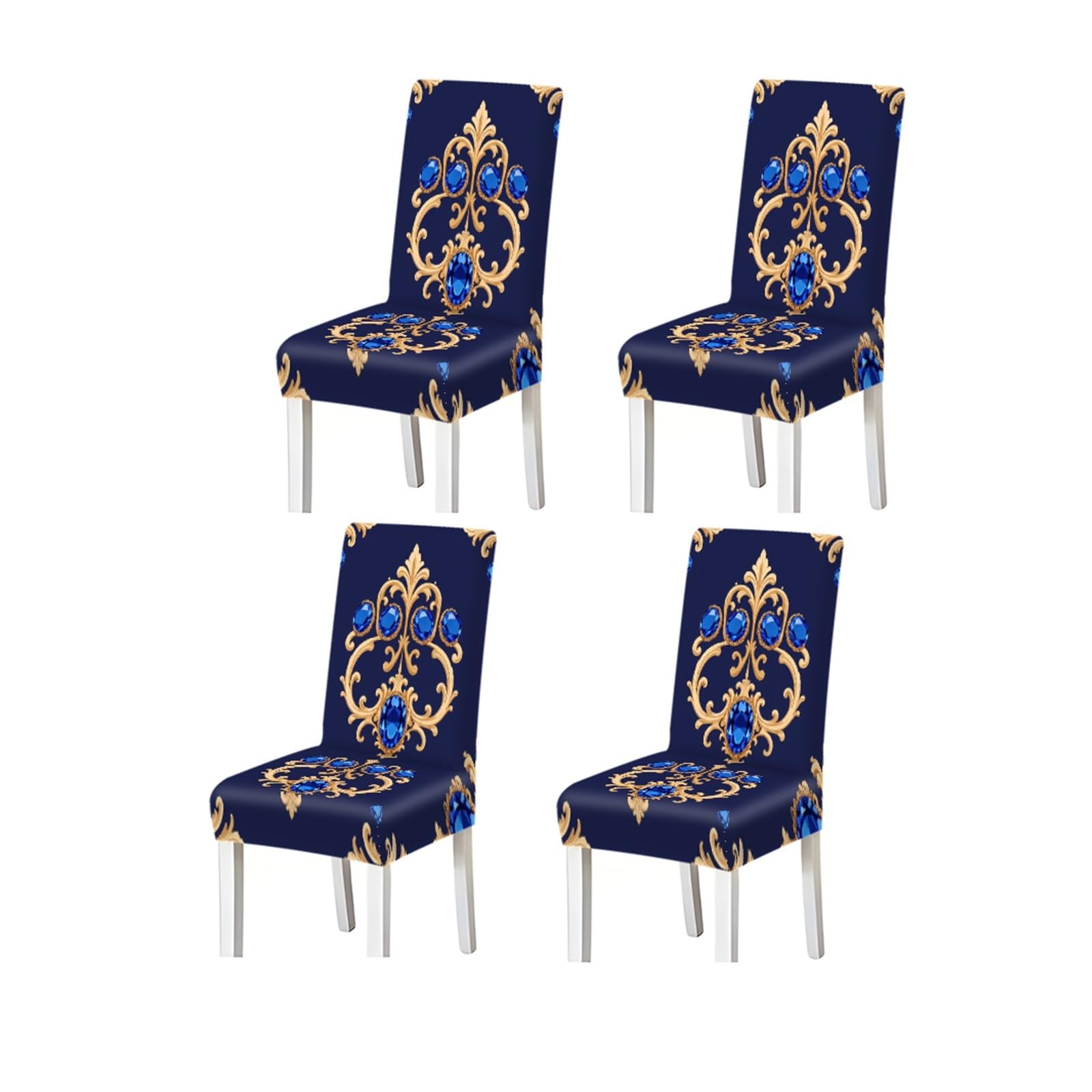 BOSUYBN Blue Gemstone Baroque Print Stretch Dining Chair Covers For Kitchen Dining Living Room Luxurious, 2/4/6PCS Furniture Protectors for Home Dining Room(4PCSChair cover)