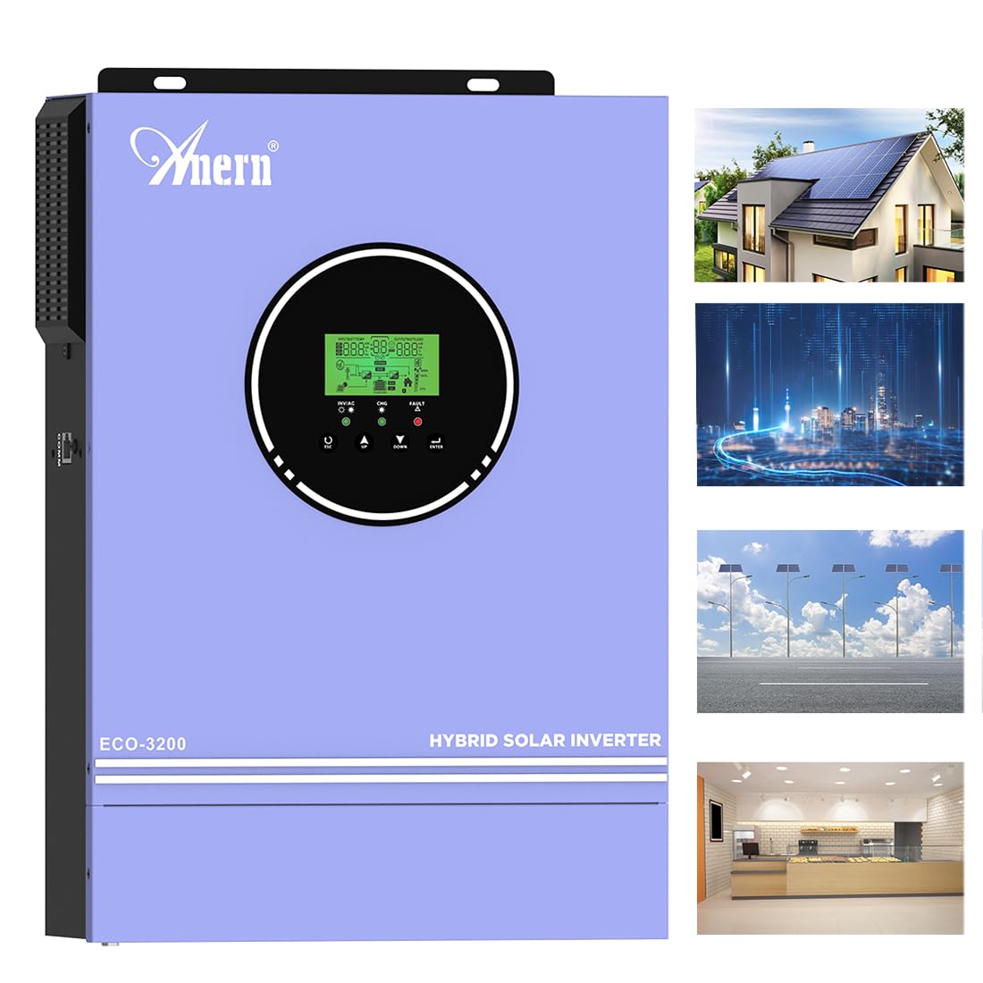 Anern 3000W Onduleur Hybride Solaire 24VDC à 230VAC Hors Réseau Chargeur Solaire MPPT 80A Intégré Tension D'entrée PV Max. 400V Fonctionne avec des Batteries au Plomb et au Lithium