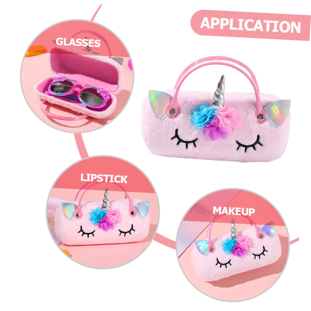 tragbare Brillentasche Einhorn Brillenetui Aufbewahrung von Sonnenbrillen tragbares brillenetui kinder brillenetui brillen case Handbrillenetui Sonnenbrillenetui Plüsch Rosa