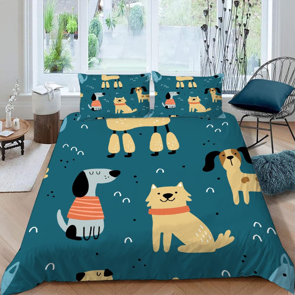 Housse de couette 240x260 zip anti-glissement parure lit motif chien doux 3D
