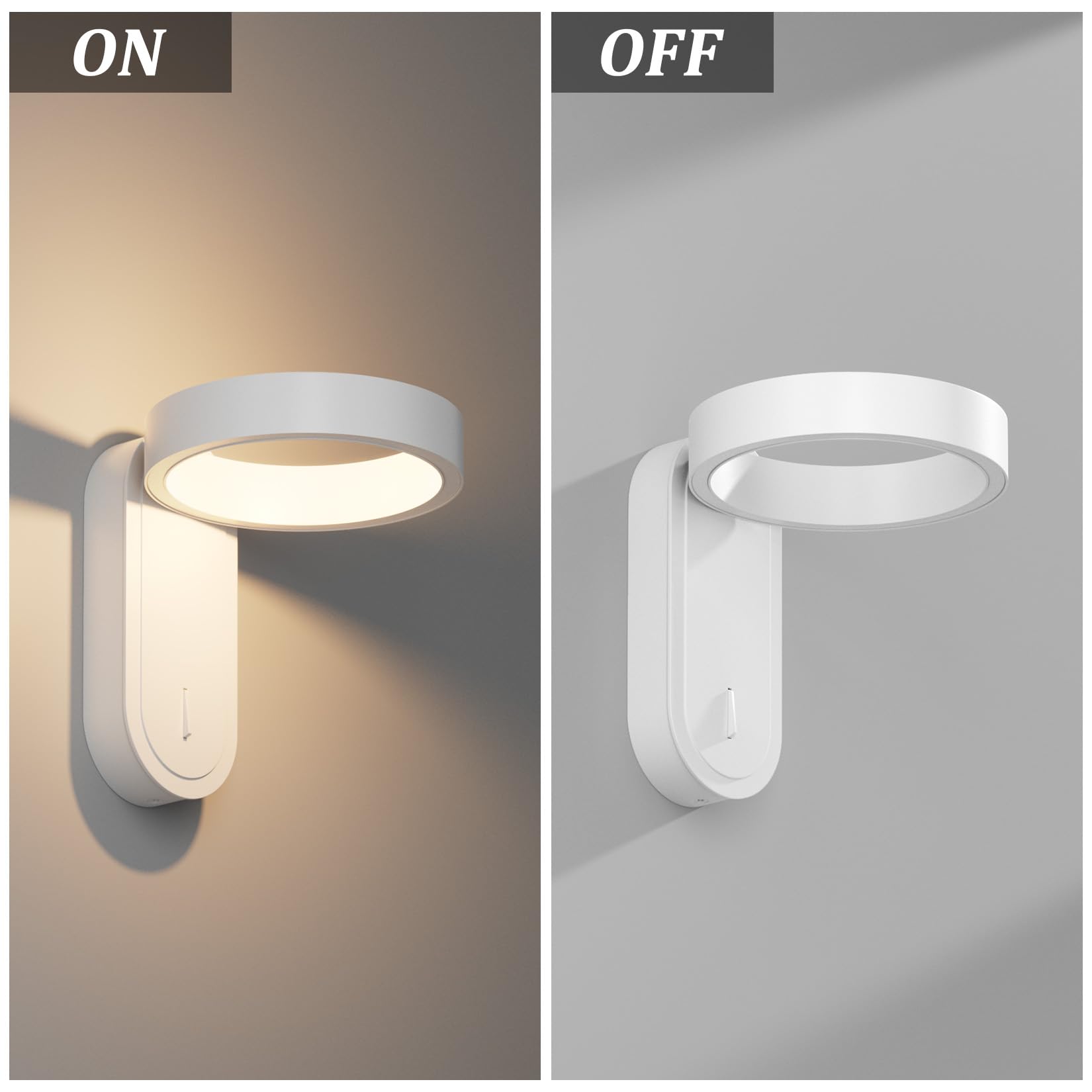 Klighten Aplique de pared Interior 5W con Interruptor 3000K/4000K, Blanco
