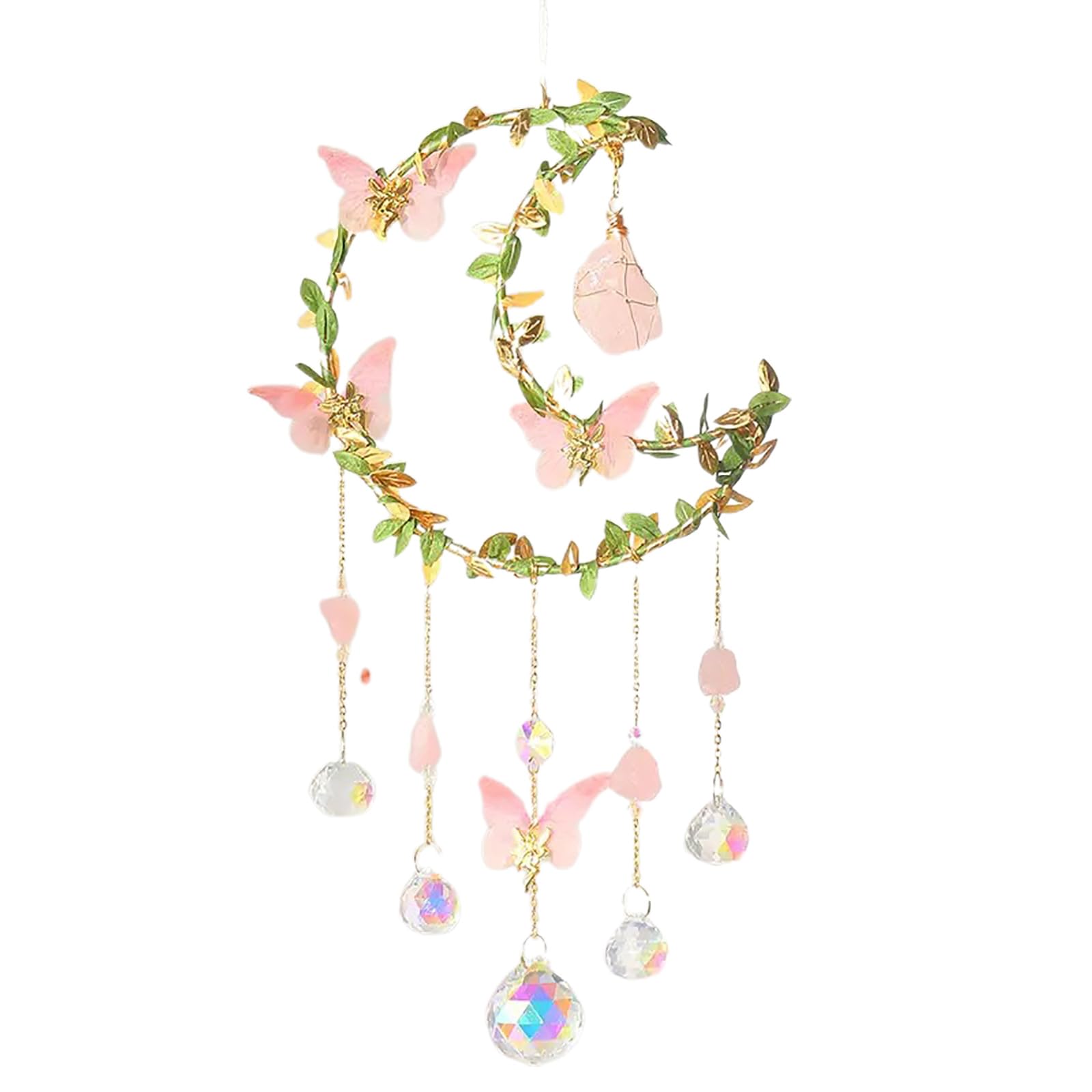 Décoration en verre avec pendentif papillon et lune pour jardin intérieur