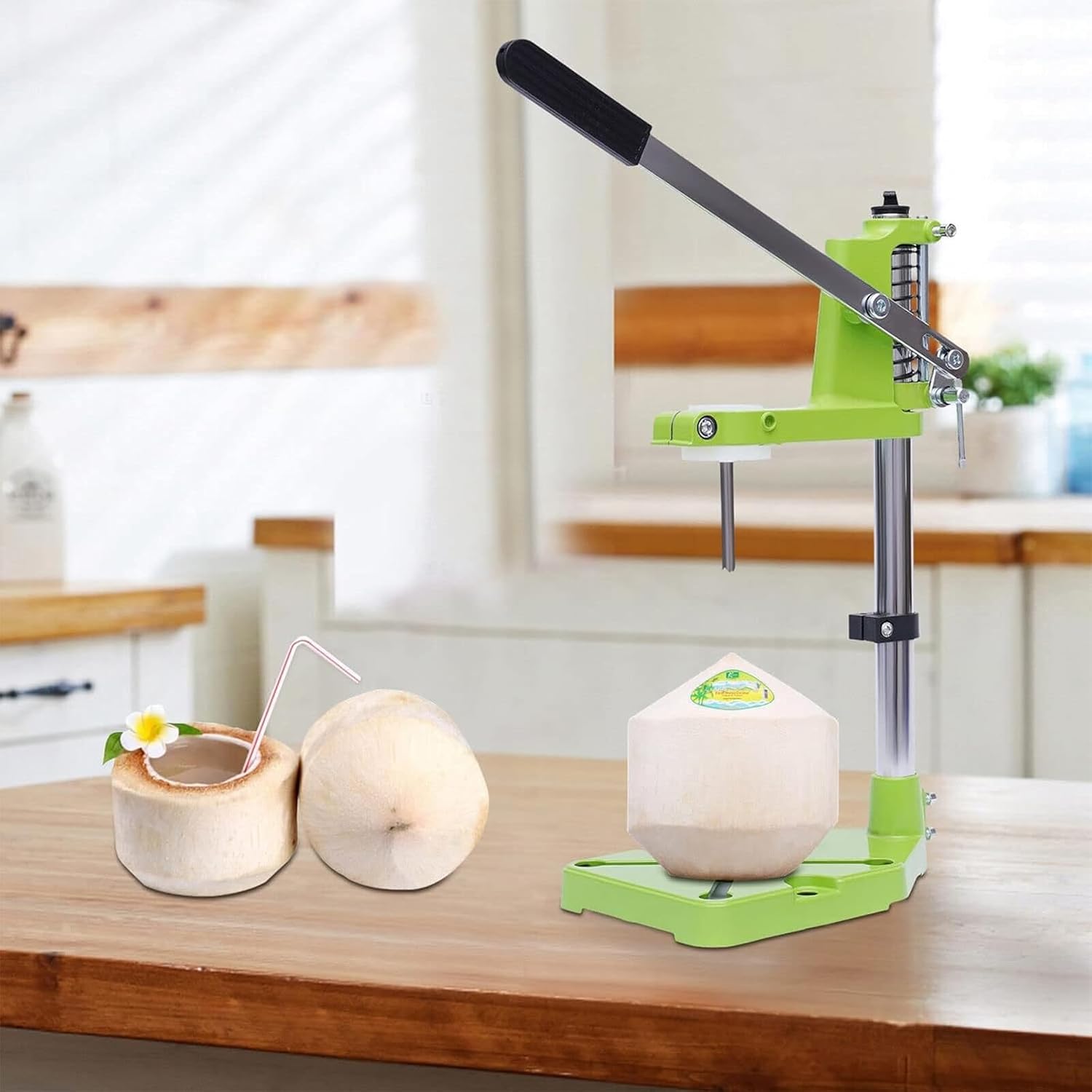 Coconut Capping Machine, Manual Coconut Opener with Labor Saving Hand Lever and Casting Base, Mechanical Lever Principle Design and Easy to Press, for Vegetable Stores, Supermarkets, Home Use
