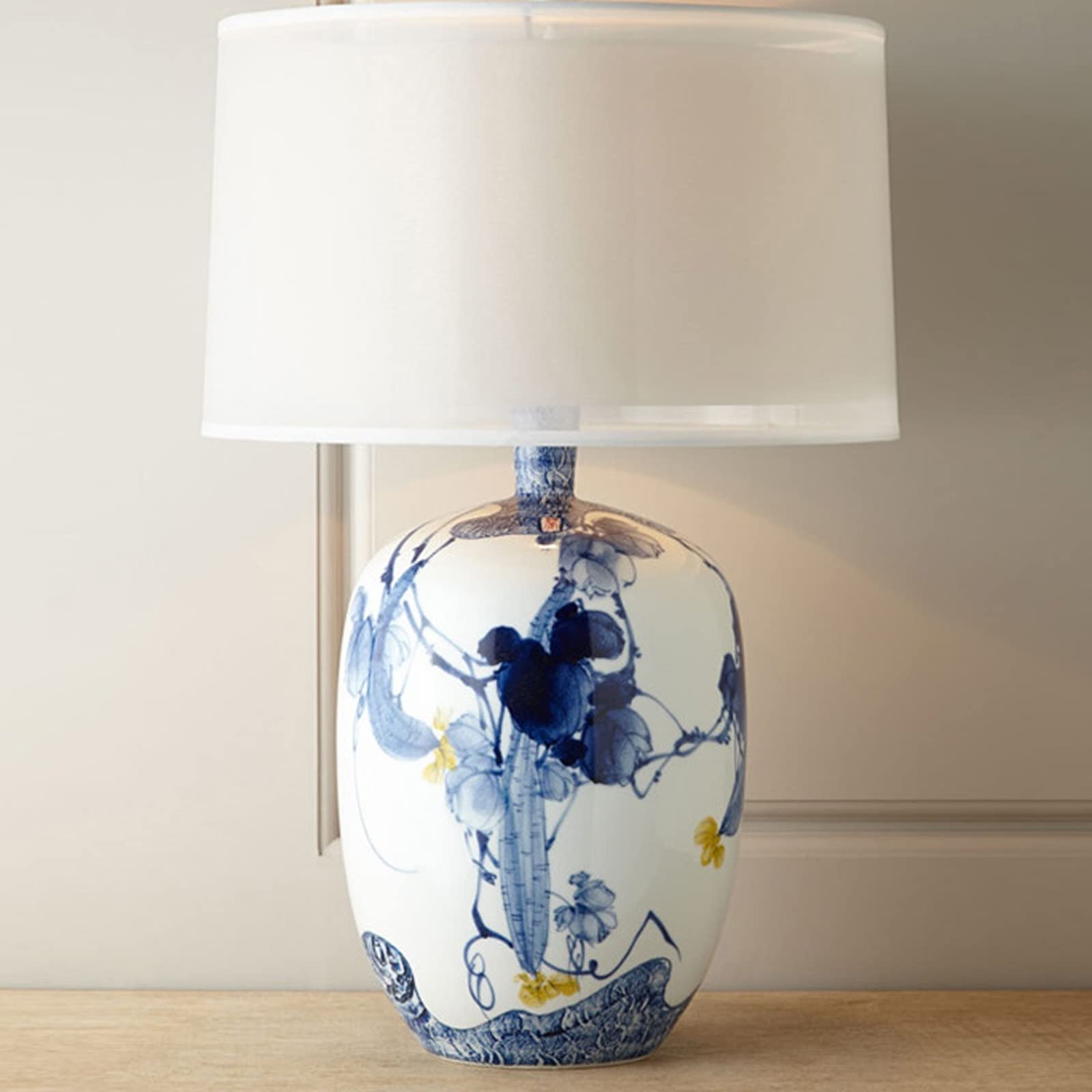 XANAYXWJ Lampada Lampada da Letto Lampade da Tavolo retrò Lampade da Comodino in Ceramica con Paralume in Tessuto Lampade da Comodino Cinesi per casa Ufficio Lampada da Studio Bar, Lampada da Tavolo