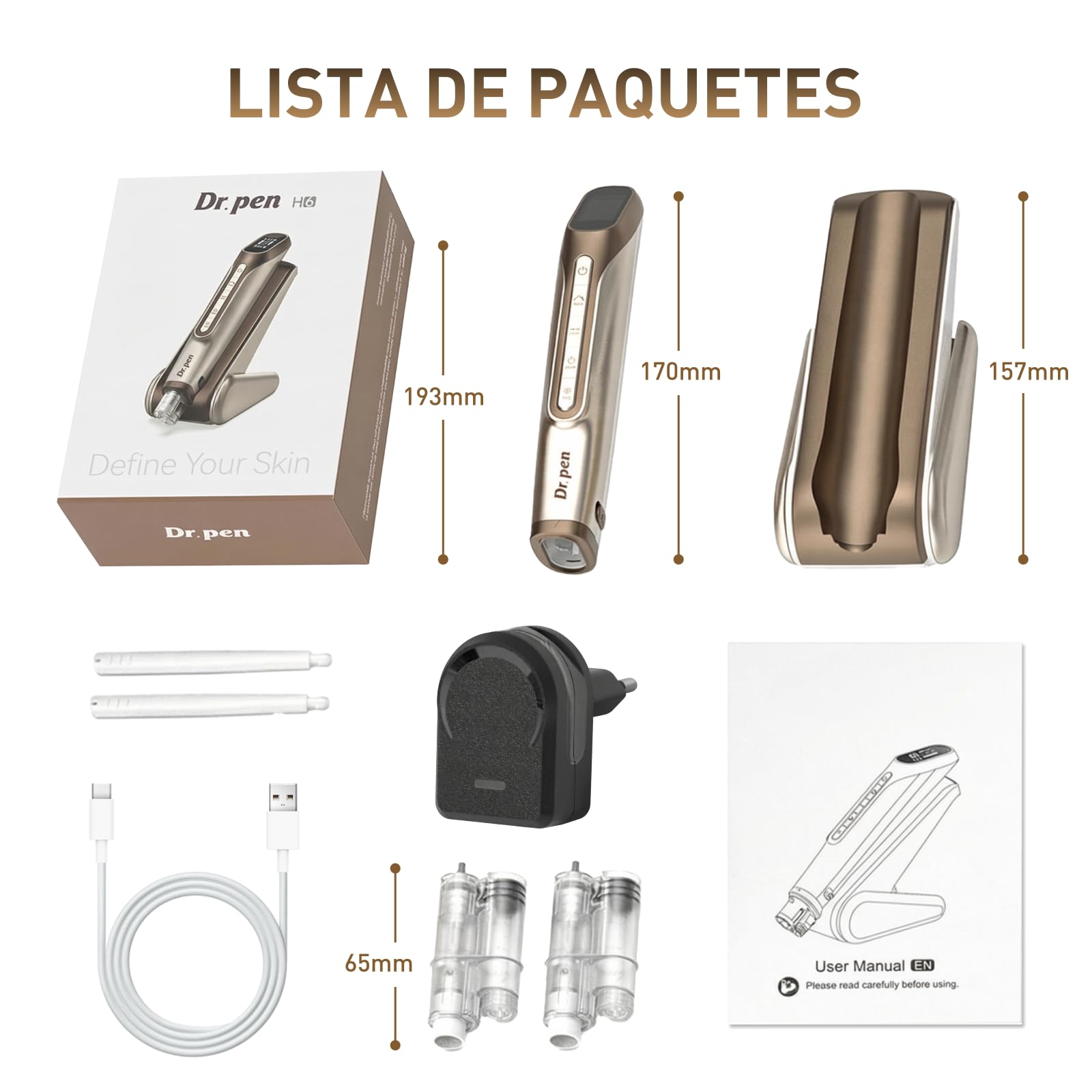 Dr.pen H6 Inalámbrico Microneedling con LED y Depósito de Suero | Escanea QR, compatible con todo suero y mejora absorción, ajuste preciso por chip, videotutorial, hogar o salón