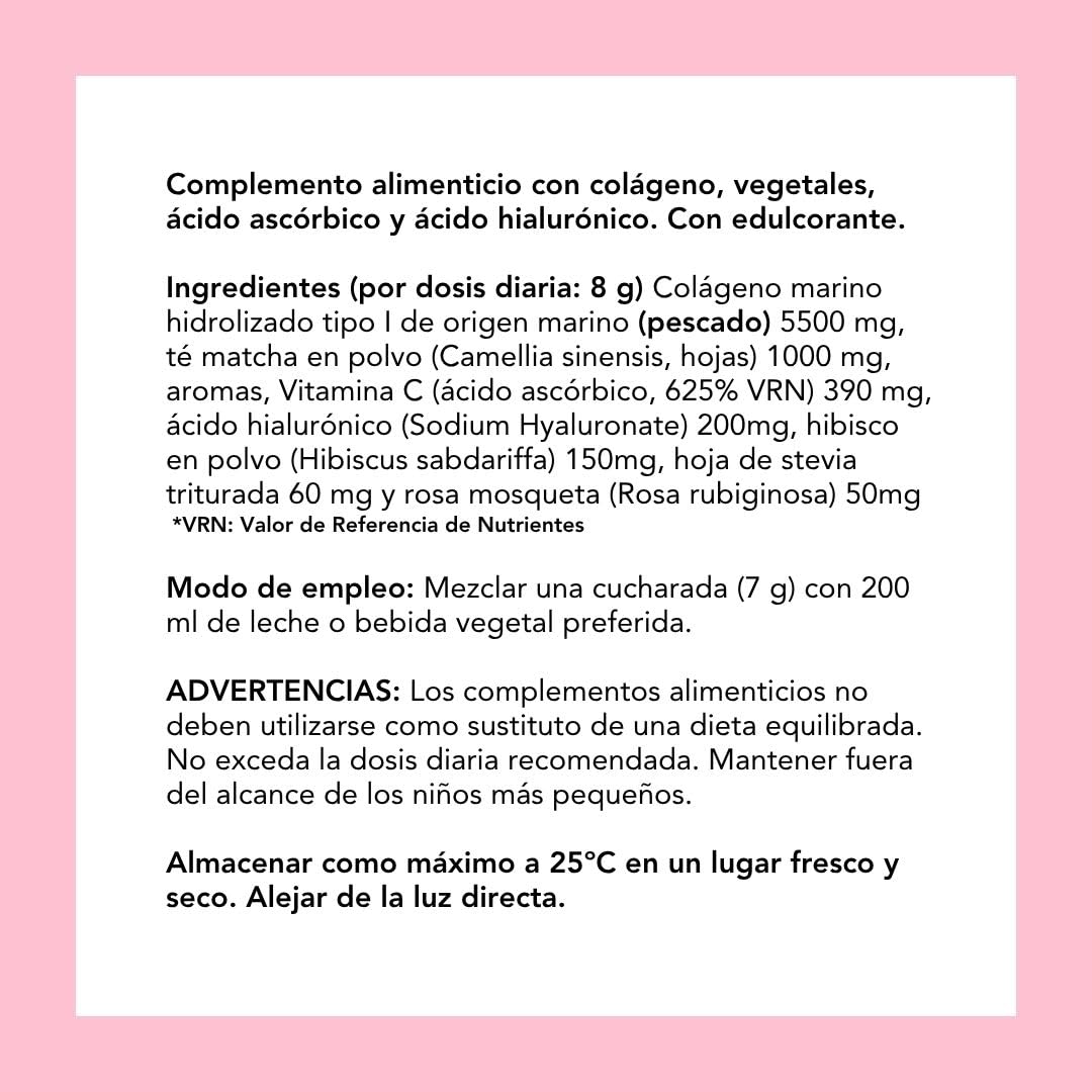 Matchaflix | Glow Matcha Colágeno | Té Matcha + Colágeno Marino + Ácido Hialurónico | Belleza, Energía y Bienestar | 240g | Sabor Frutos Rojos
