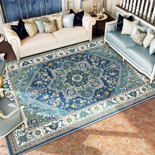 Tapis de chambre lavable doux grand format 160x250cm vert et bleu