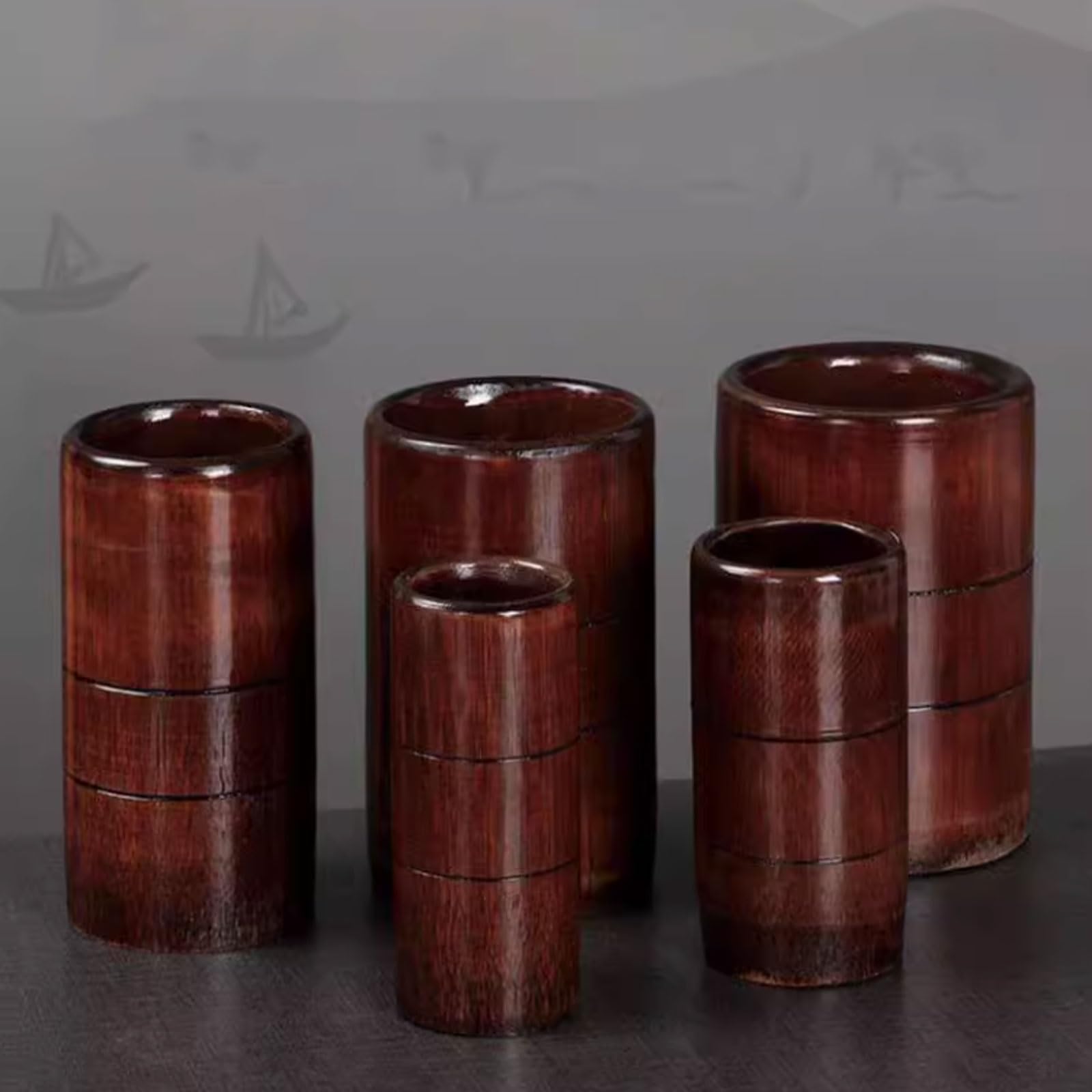 Set di coppette in bambù carbonizzato da 5 pezzi, kit for terapia di coppettazione con fuoco e barattoli in bambù naturale, strumenti di disintossicazione di qualità spa(3.5-4.5cm)