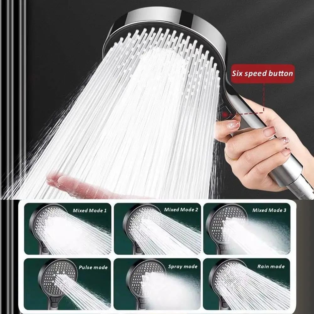 Soffione doccia a 6 modalità, pannello grande da 13 cm, alta pressione, grande portata, rubinetto per doccia a pioggia, ugello per vasca da bagno(Black Shower)