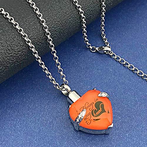 YOUFENG Urn Necklaces for Ashes Always in My Heart Heart Cremation Jewelry Memorial Pendant Birthstone Necklace (October URN)