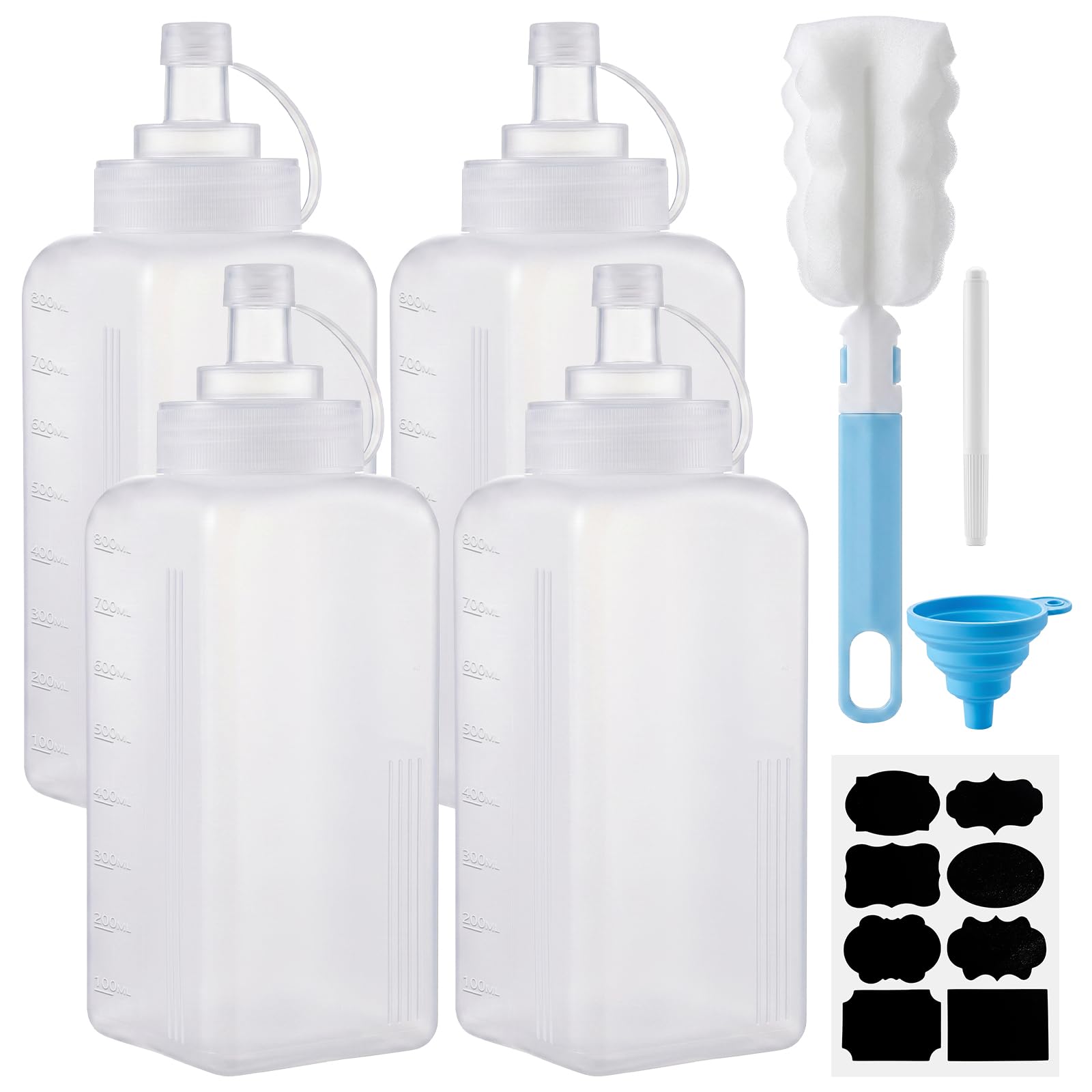 Happybase 27oz Plastic Squeeze Bottles with Nozzles, 4pcs