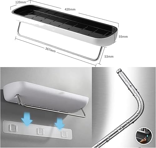 Miniatura 3 de PUSKIU Estantes flotantes sin taladrar para pared, estante de pared sin taladro, estante de pared sin perforación, estante de ducha montado en la