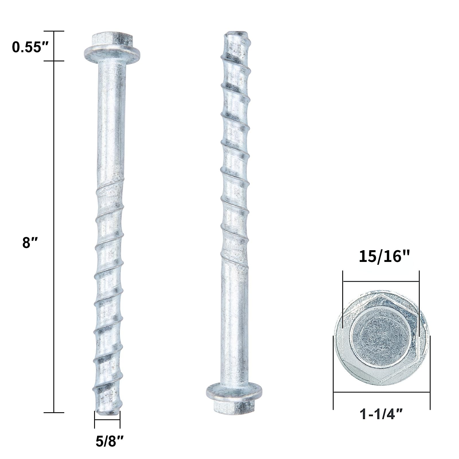 Tornillos de hormigón de 5/8 x 8 pulgadas, paquete de 10