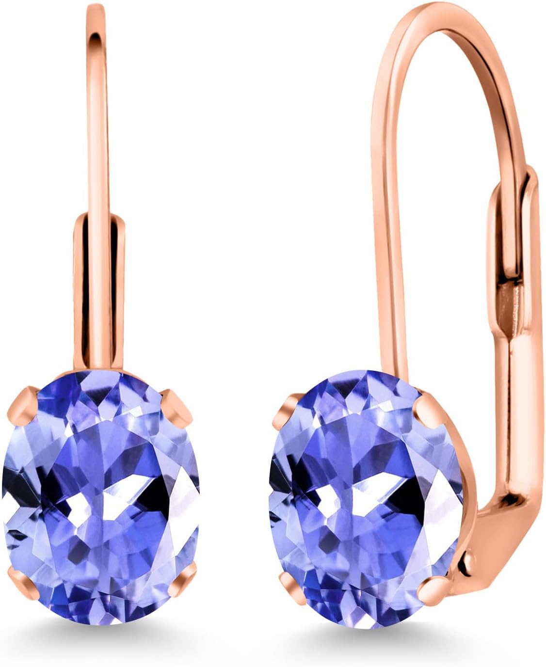 Gem Stone King 18K Rose Gold Plated Silver Gemstone Birthstone Leverback Earrings For Women | Gemstone Birthstone | Oval 7X5MM | Fine Jewelry for Her Mom Women Wife