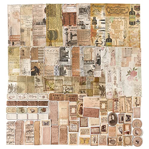 PUDIS 90枚 コラージュ 素材 シール ステッカー フレークシール 硫酸紙 レトロ デザインペーパー 手帳素材パック ジャンクジャーナル メモ用紙