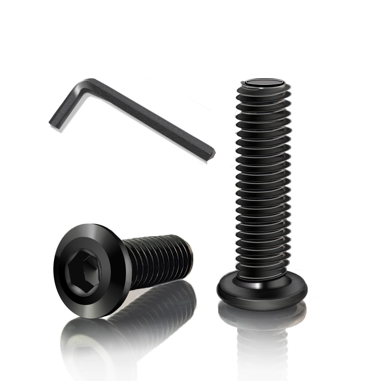 YFLeomry 40 Stk Flachkopfschrauben M5x40mm Innensechskant Edelstahl A2 V2A | M5 Schrauben Schwarz Vollgewinde, für Haushaltsgeräte, Industriemaschinen, mit Schraubenschlüssel