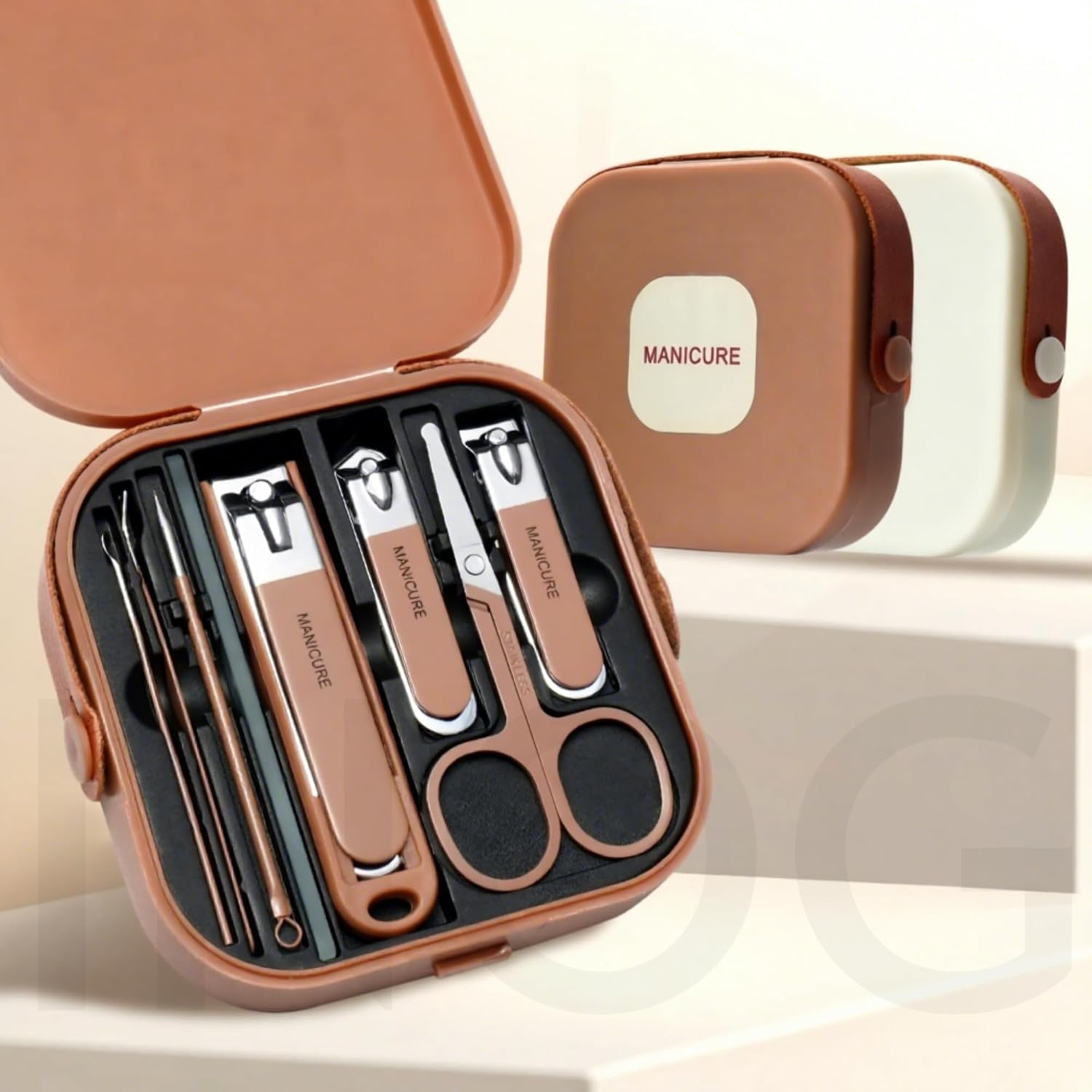 8pcs Manicure Pedicure Set Stainless Steel Nail Clipper Set with Scissor Nail File Dead Skin Removal Beauty Care Kits For Men & Women 8 IN 1(Brown)-image-15