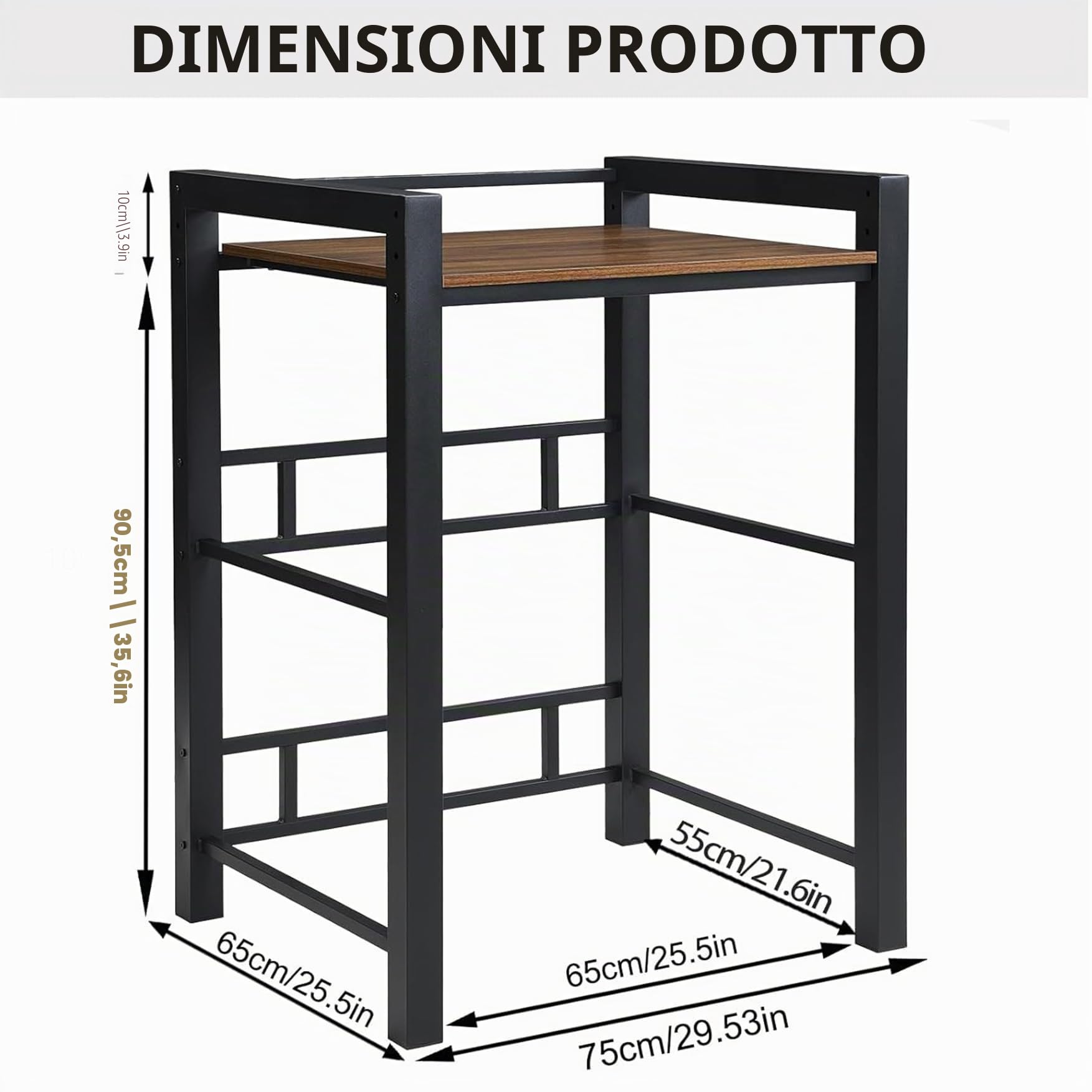 Scaffale per Lavatrice e Asciugatrice, Mobile Lavatrice Asciugatrice con 3 Altezze Regolabili, per Bagno, Balcone, Capacità di Carico 350 kg, 75 x 67 x 105 cm (Nero)