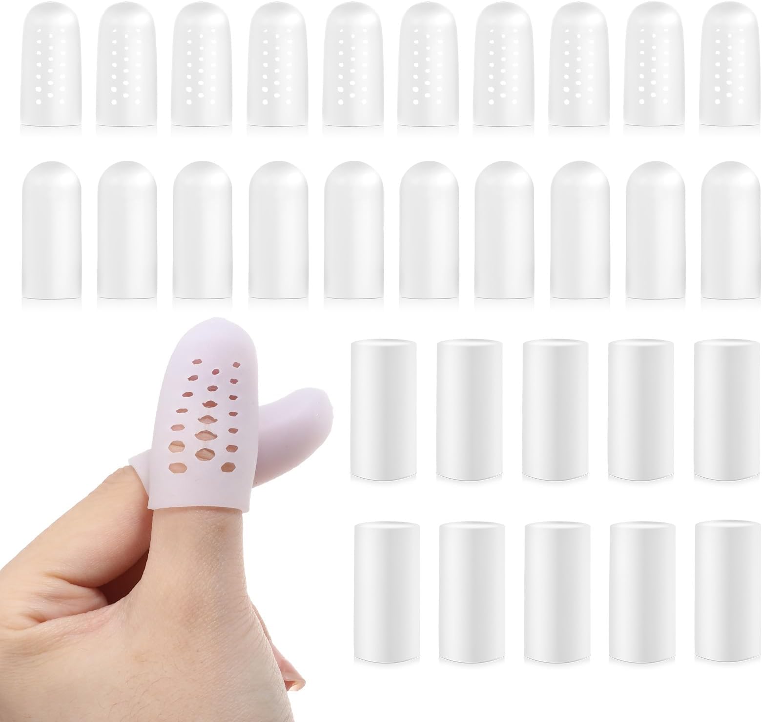 30 Pcs Silicone Finger Cots Fingertip Covers Soft Thumb Protector Elastic Clear Finger Cushions Tubes Nail Tips Guards for Wound, Breathable Cots Fingers Cover Sleeves for Cracking, Eczema, Blisters