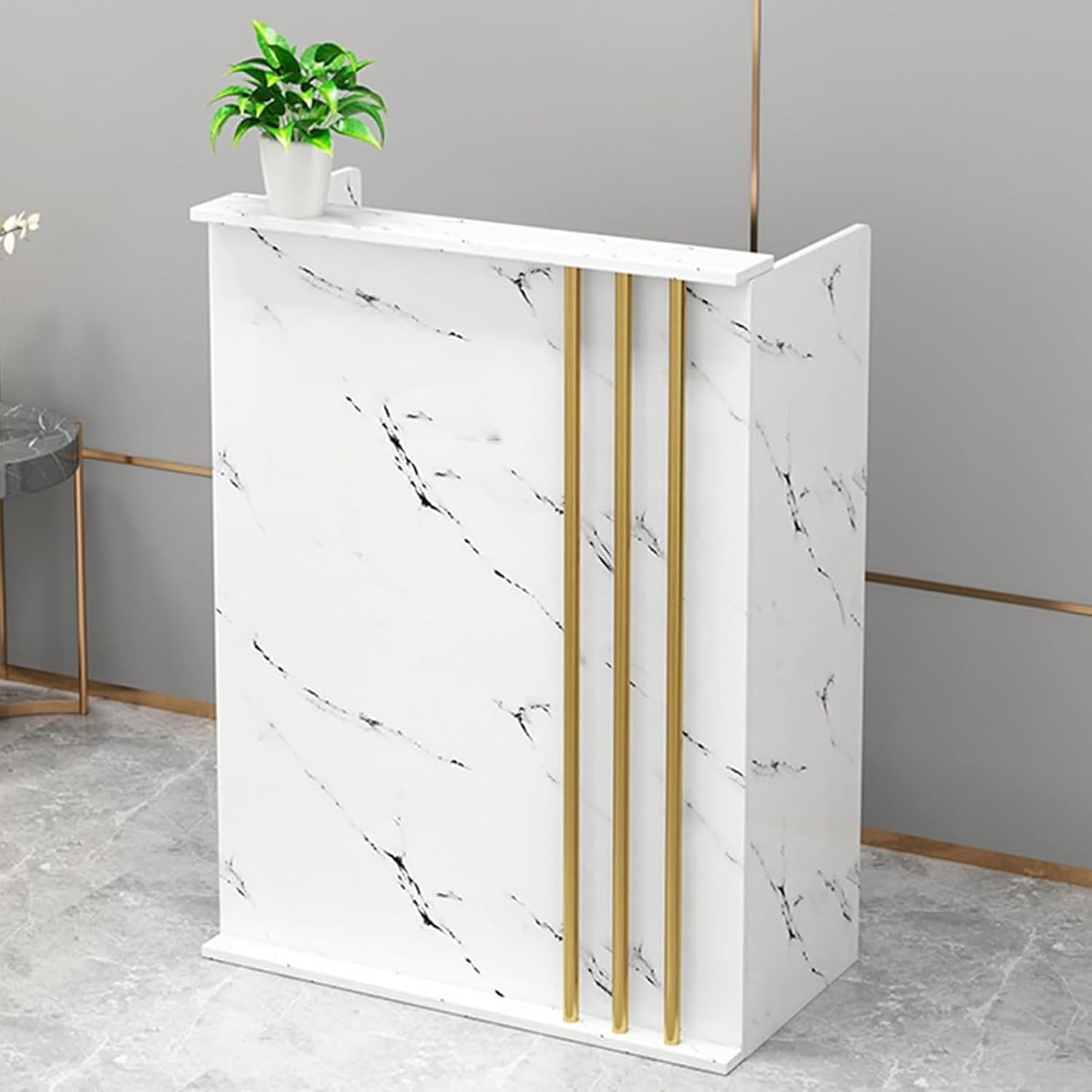 Reception Desk, Office Front Table Reception, Retail Counter Desk with Lockable Drawers, Reception Counter for Small Spaces, Standing Front Table(Texture A,23.6"x17.7"x37.4")