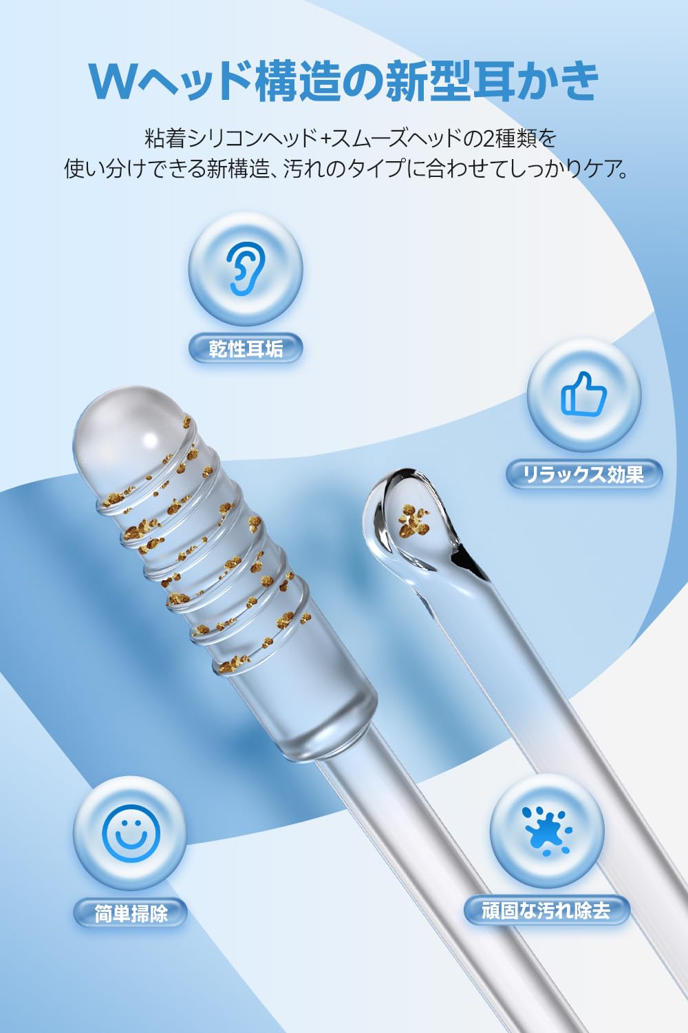 Amazon.co.jp: 【新設計＆W(ダブル)ヘッド】粘着綿棒 耳かき 耳掃除 耳