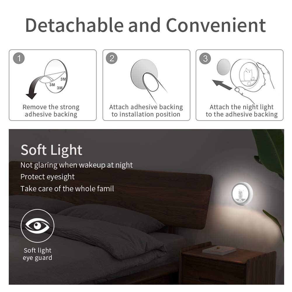 Veilleuse LED à détecteur de mouvement, rechargeable par USB, lumière LED sans fil, lumière LED pour placard, chambre à coucher, salle de bain, escaliers, armoire, cuisine, couloir, etc. Blanc