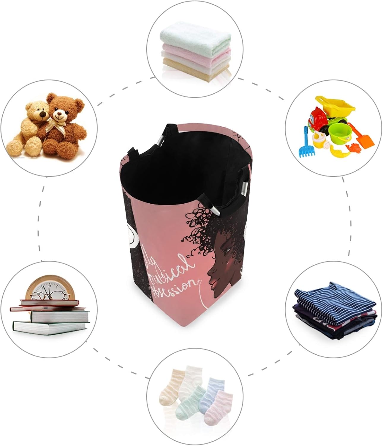ALAZA Large Laundry Hamper Basket African Girl with Headphones Laundry Bag Collapsible Oxford Cloth Stylish Home Storage Bin with Handles, 22.7 Inch