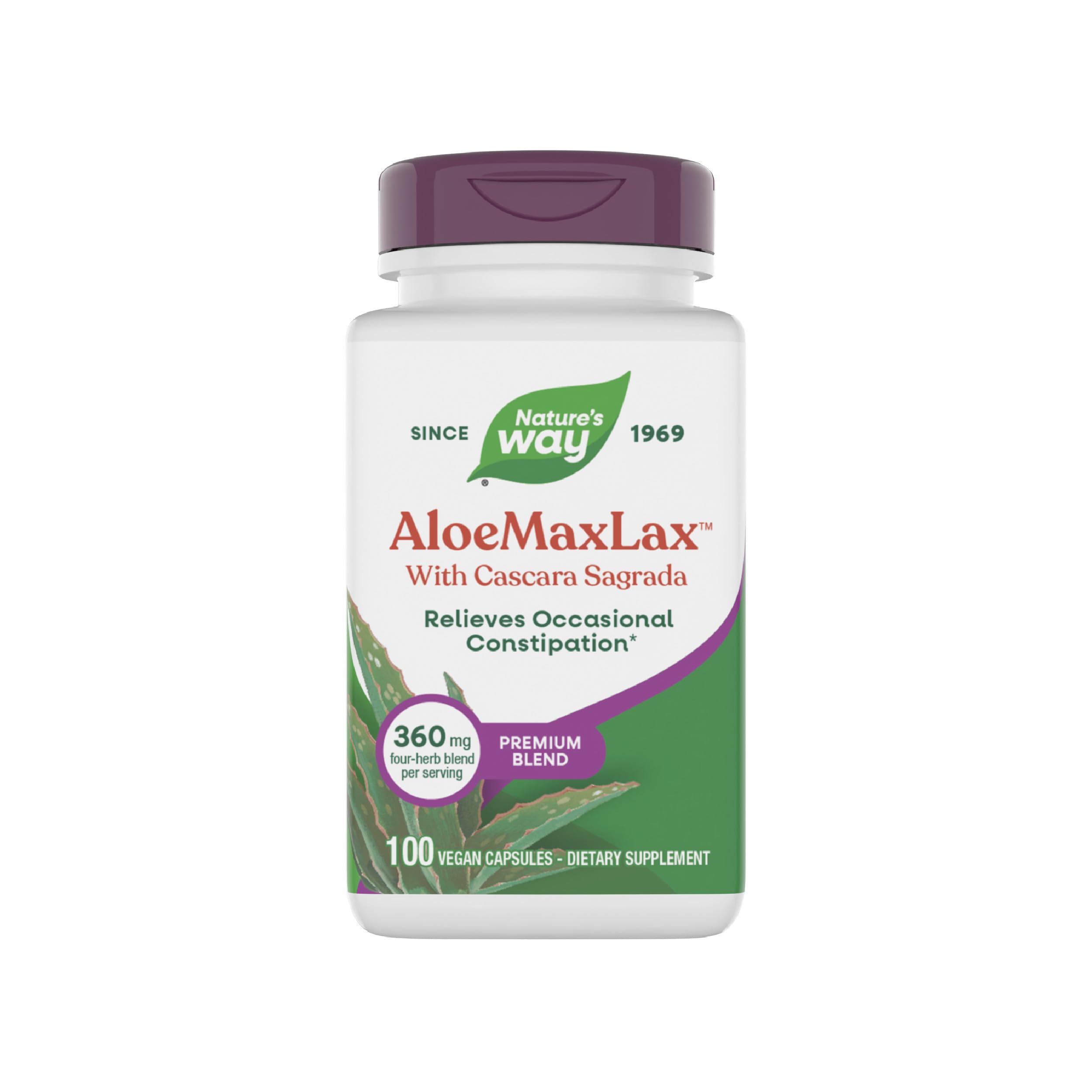 Nature's Way AloeMaxLax with Cascara Sagrada, Occasional Constipation Relief*, 100 Vegan Capsules
