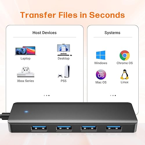 Miniatura 4 de Hub USB 4 puertos, múltiples concentradores USB 3.0, divisor USB A ultrafino USB para mouse, teclado, unidad flash, disco U, impresora, computadora