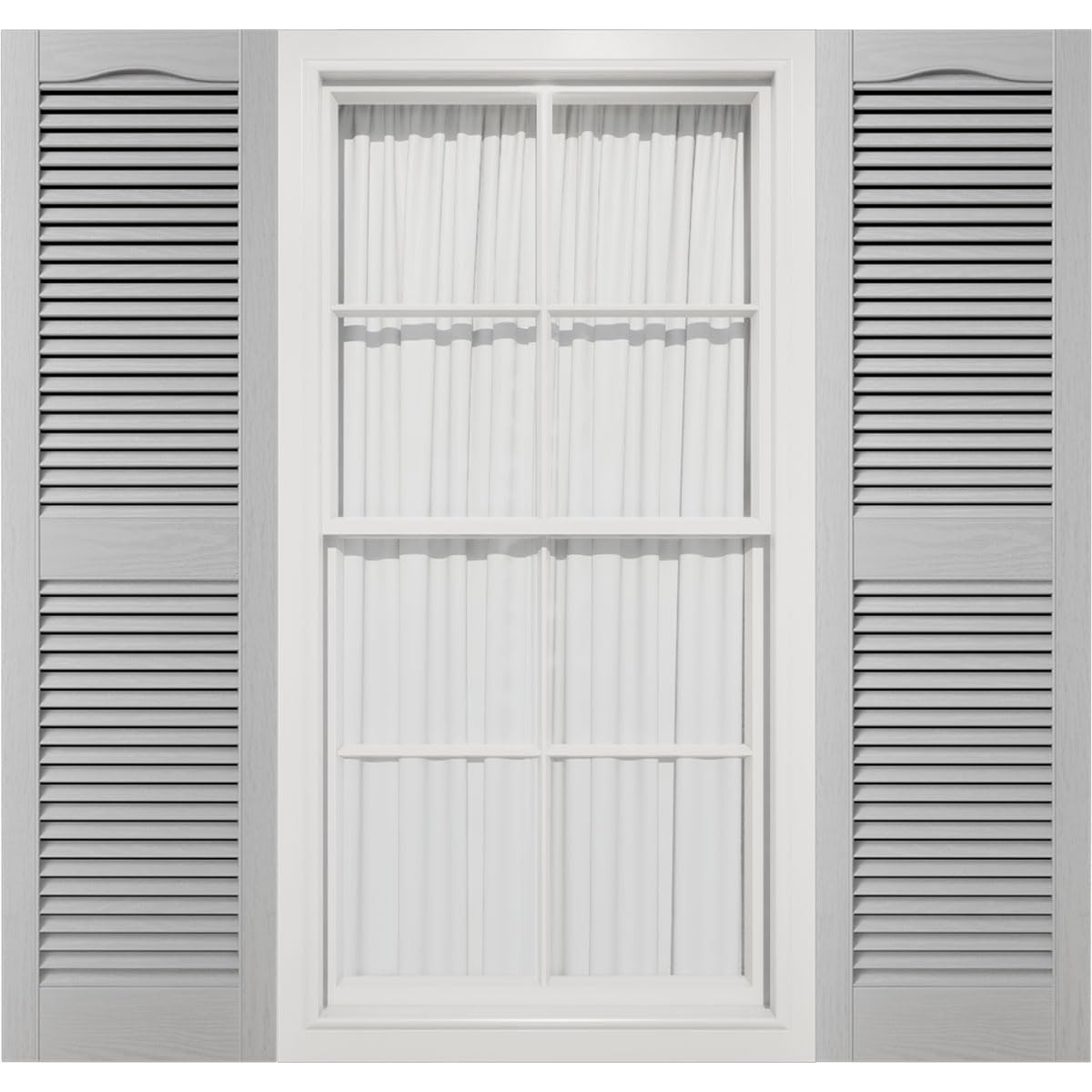 12"W x 72"H Mid-America Vinyl, Standard Size Cathedral Top Center Mullion, Open Louver Shutter, w/Installation Shutter-Lok's & Matching Screws (Per
