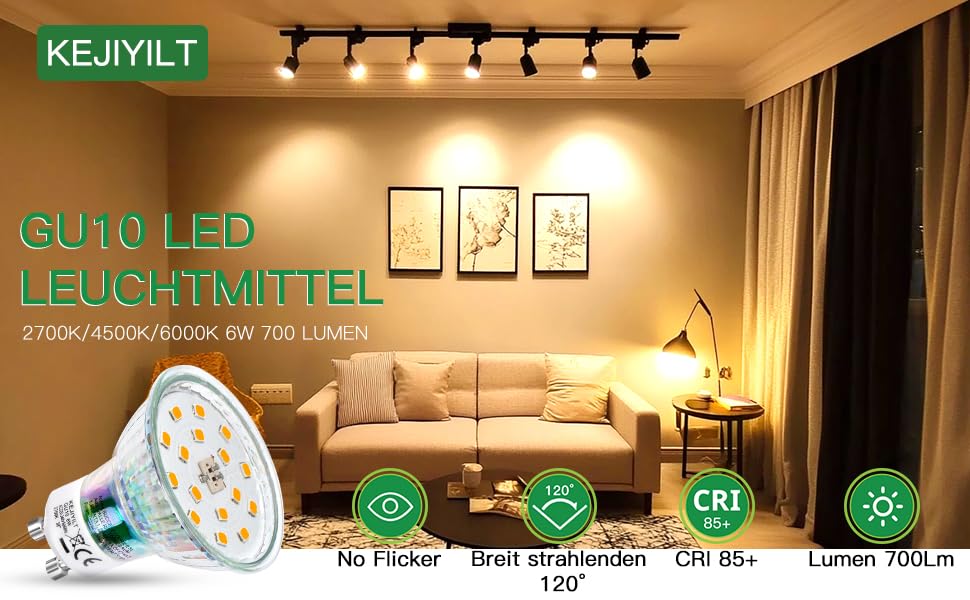 KEJIYILT Pack of 10 GU10 LED 6 W Equivalent 65 W GU10 650 lm 2700 K Warm White, Non-Dimmable, 120° Light Angle - Warm White 2700 K - Image 3
