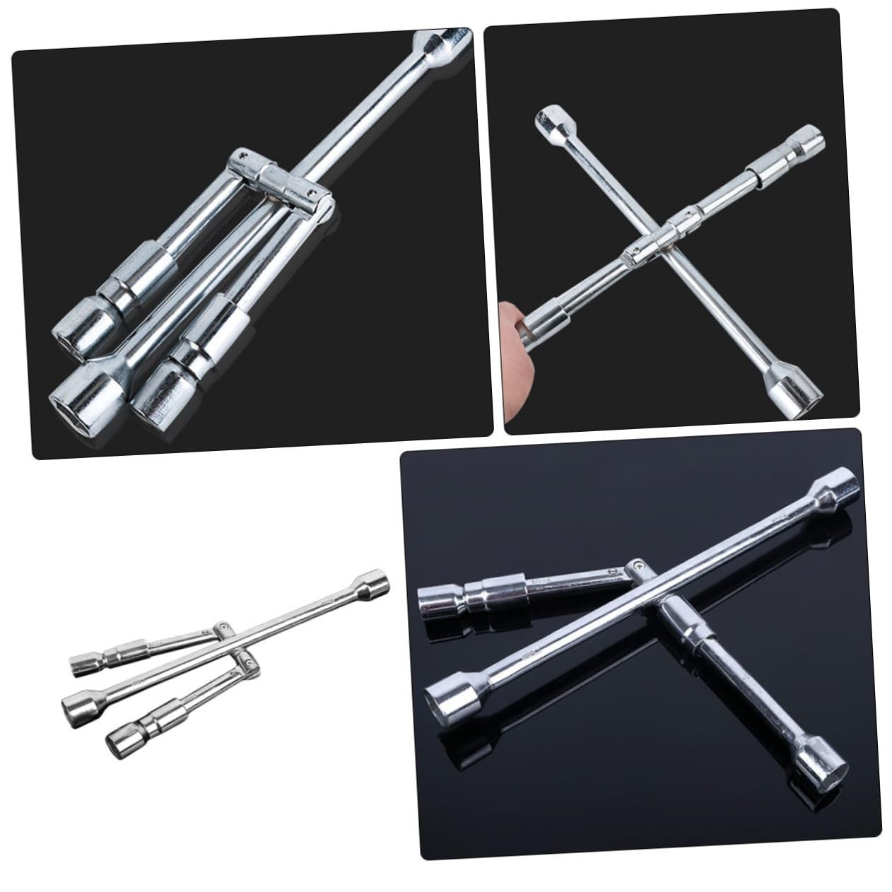 SOLUSTRE 4-wege Klappbar Stahl Radmutternschlüssel Silber aus Auto | Radmutternabzieher, Ergonomische Form, für Unterwegsreparaturen und Reifenwechsel, Geeignet für Schrauben