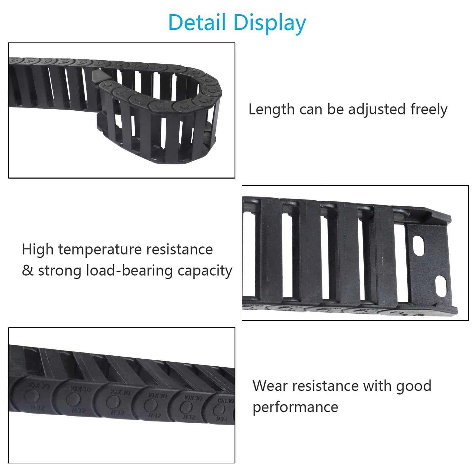 WZYTEU Cable Cadena de Arrastre, Cadena de Energía de Plástico Soporte de Alambre para Impresora 3D CNC Router Máquina Equipos Electrónicos, 10 mm × 30 mm Negro 1 M