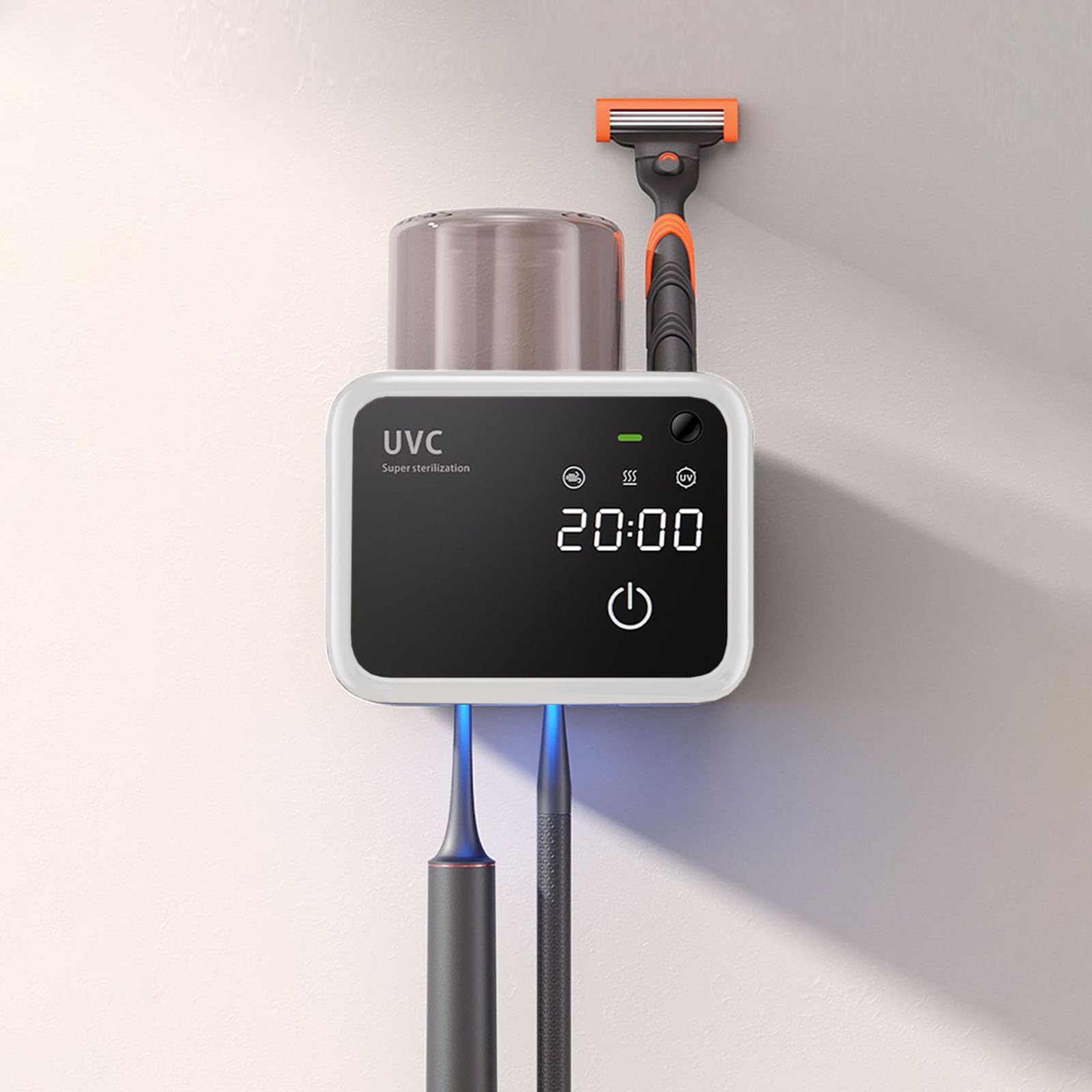 Soporte para cepillos de dientes para baños, soportes para cepillos de dientes eléctricos con secado y limpieza inteligentes, soporte para cepillo de dientes montado en la pared con carga solar,