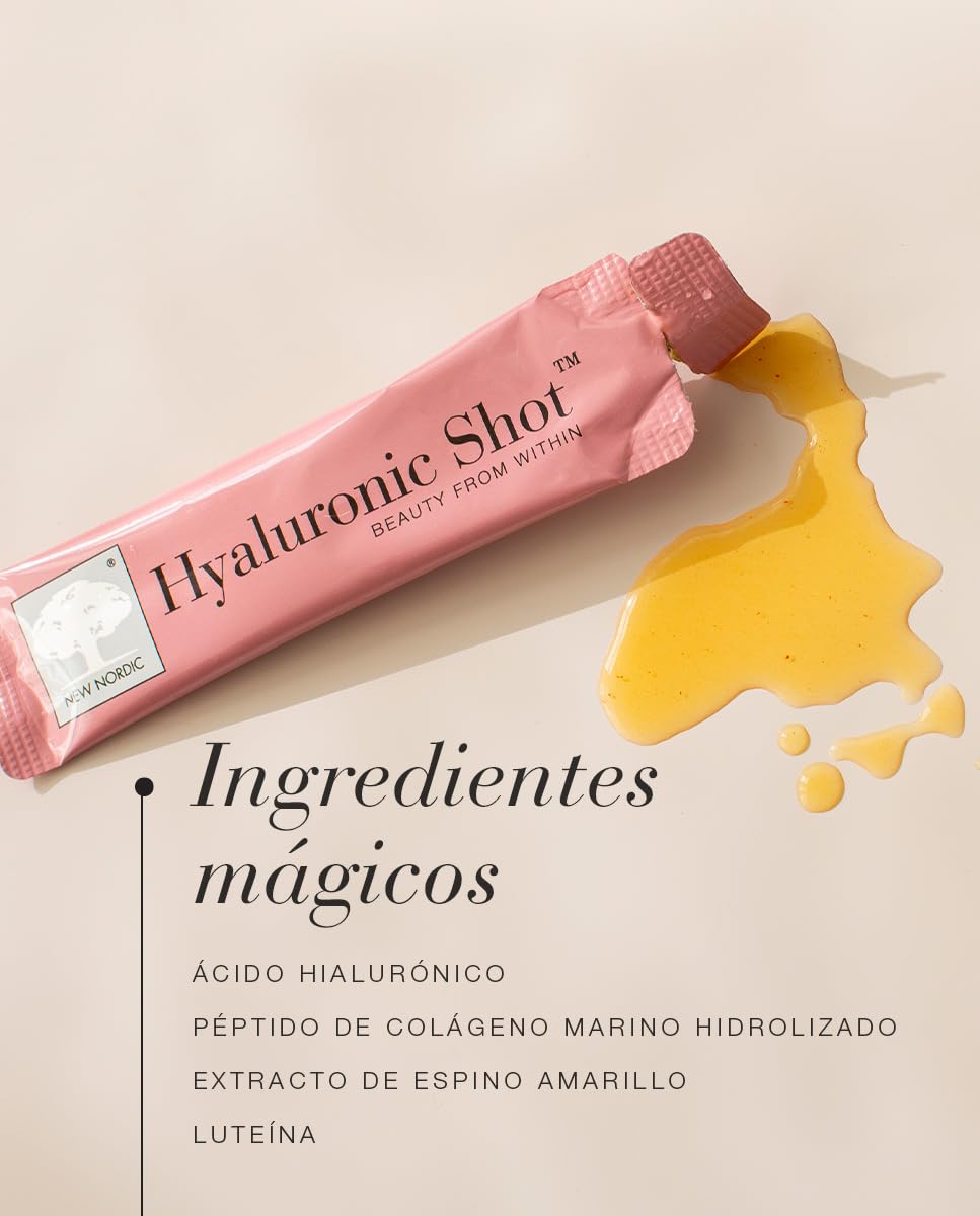New Nordic | Hyaluron Shot | Complemento Alimenticio Líquido | Ácido Hialurónico | Espino Marino | Vitamina C | 30 Botecitos Unidosis | Para el Cuidado de la Piel