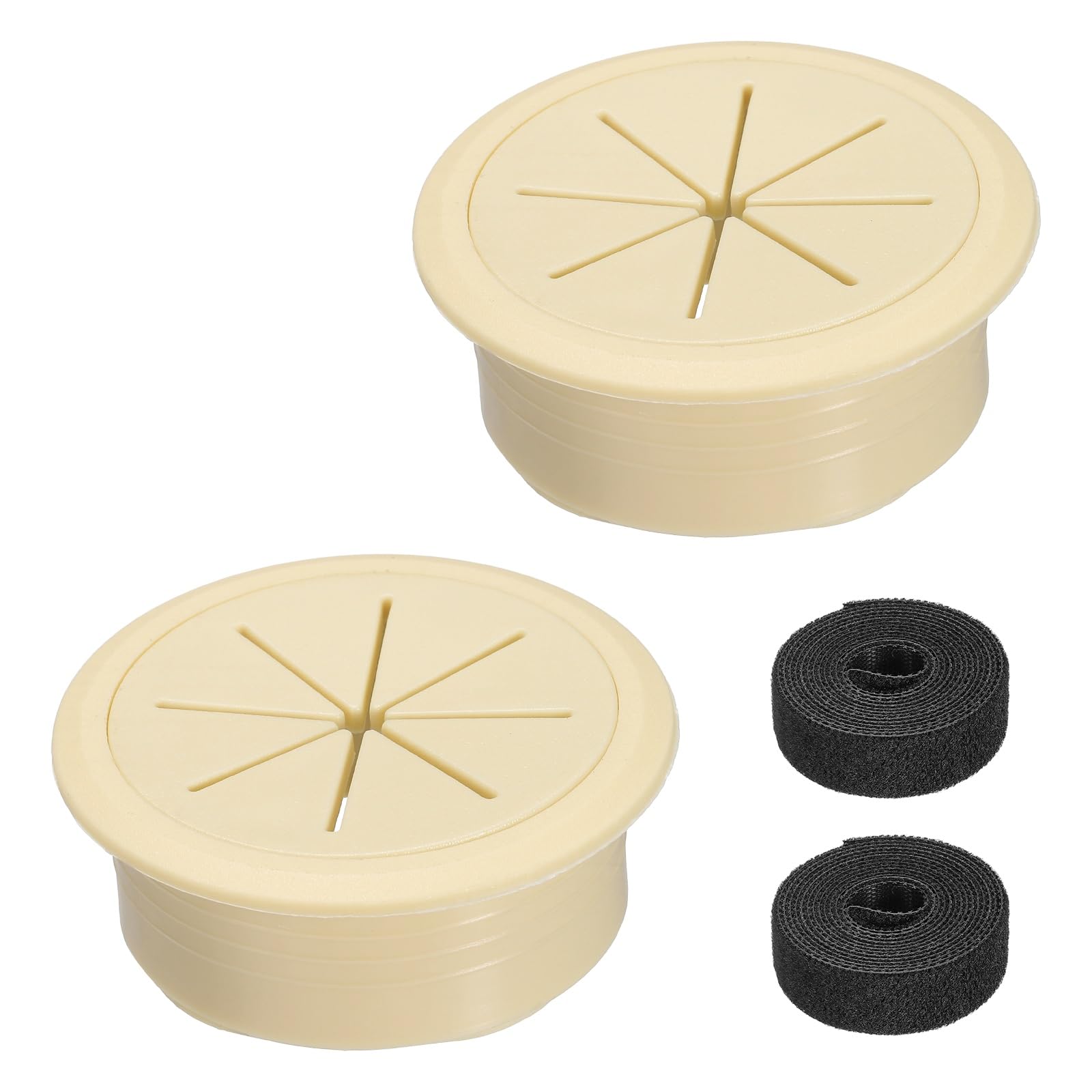 sourcing map 2Pcs Desk Grommet, 2.1" (53mm) Cable Hole Cover ABS Plastic Desk Grommet Flexible Cable Cord Organizer with 6.5ft Cable Tie for Home Office Table, Beige