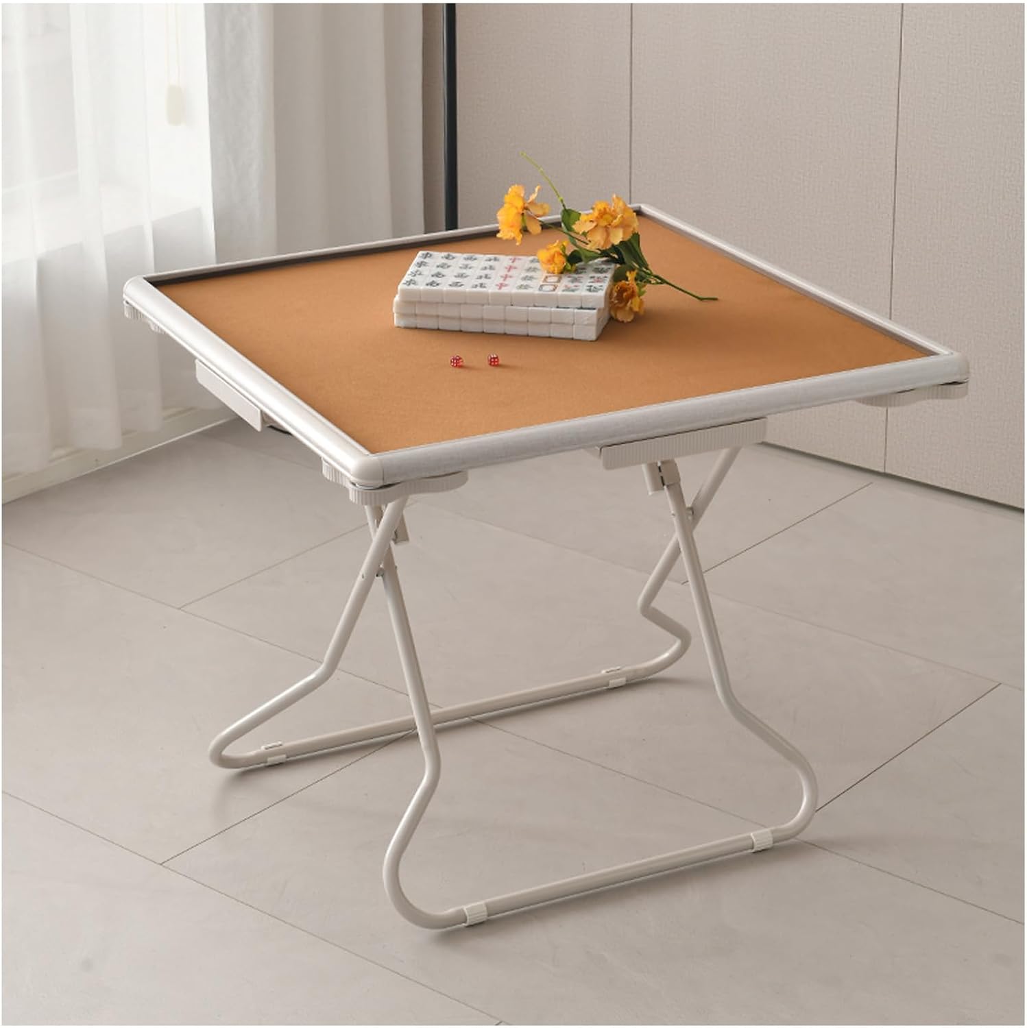 Folding Mahjong Table,34" Foldable Mahjong Table with 4 Cup Holders & Drawer,Portable Majong Table for Mahjong,Domino,Poker,Card Game(Color:Grey)