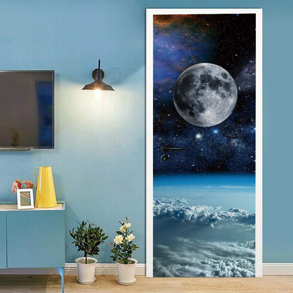 Sticker de porte effet ciel étoilé 88x200 trompe l'oeil pour déco chambre