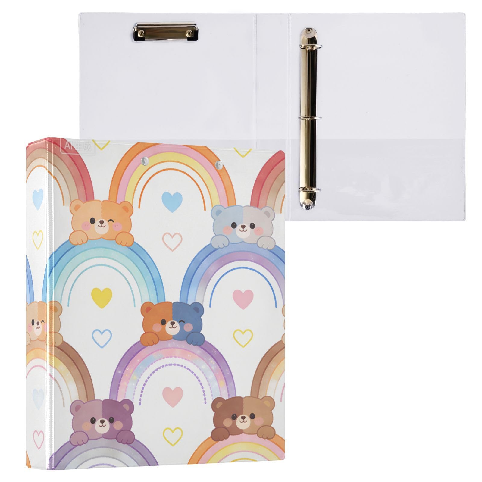 1-1/2 pollici materiale scolastico raccoglitore carino cartone animato arcobaleno orso