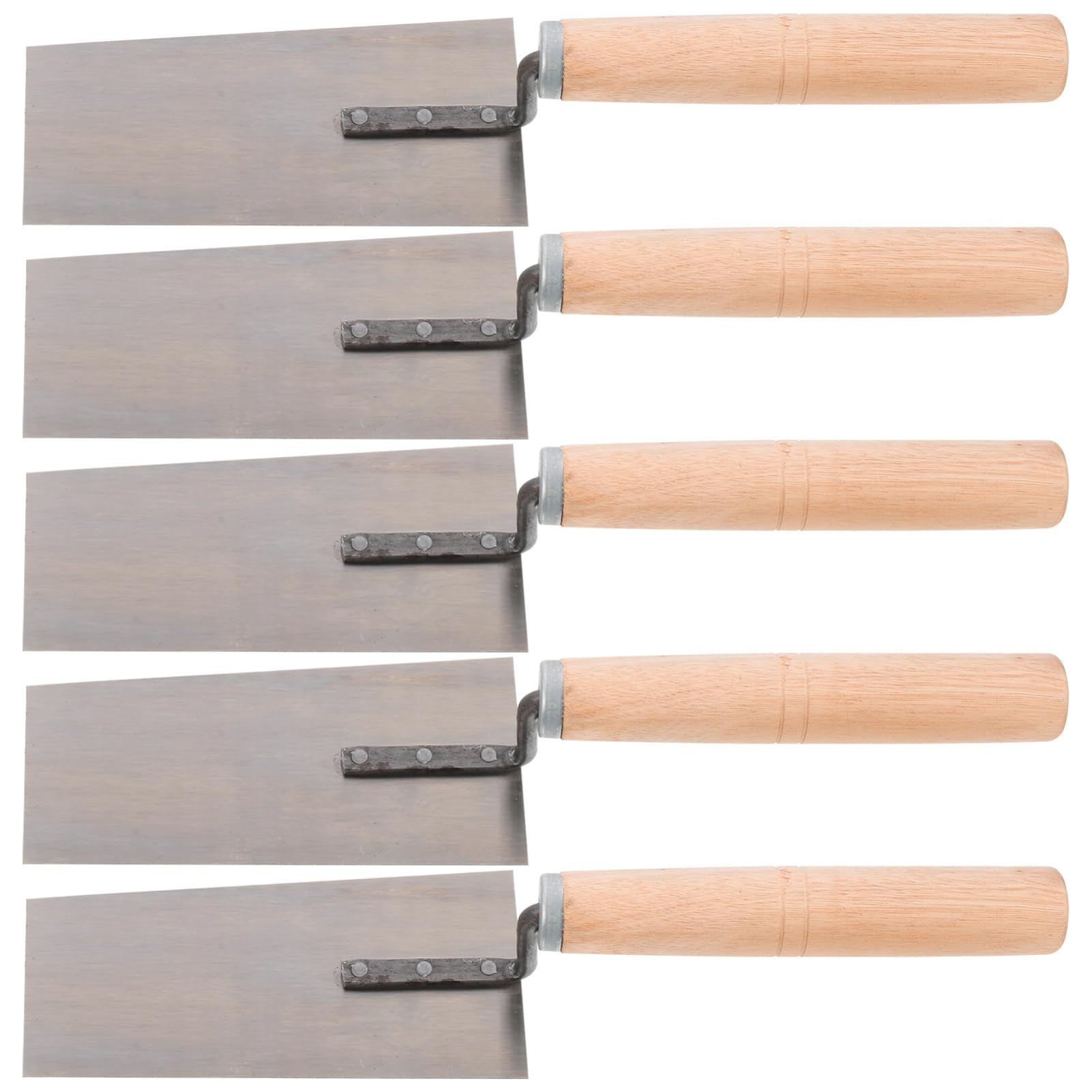 Cazzuola per Finitura in Acciaio Inox 5 Pezzi per Muratura | Impugnatura in Legno, Struttura Ribattuta, per Cemento e Intonaco, Set da 5 Strumenti