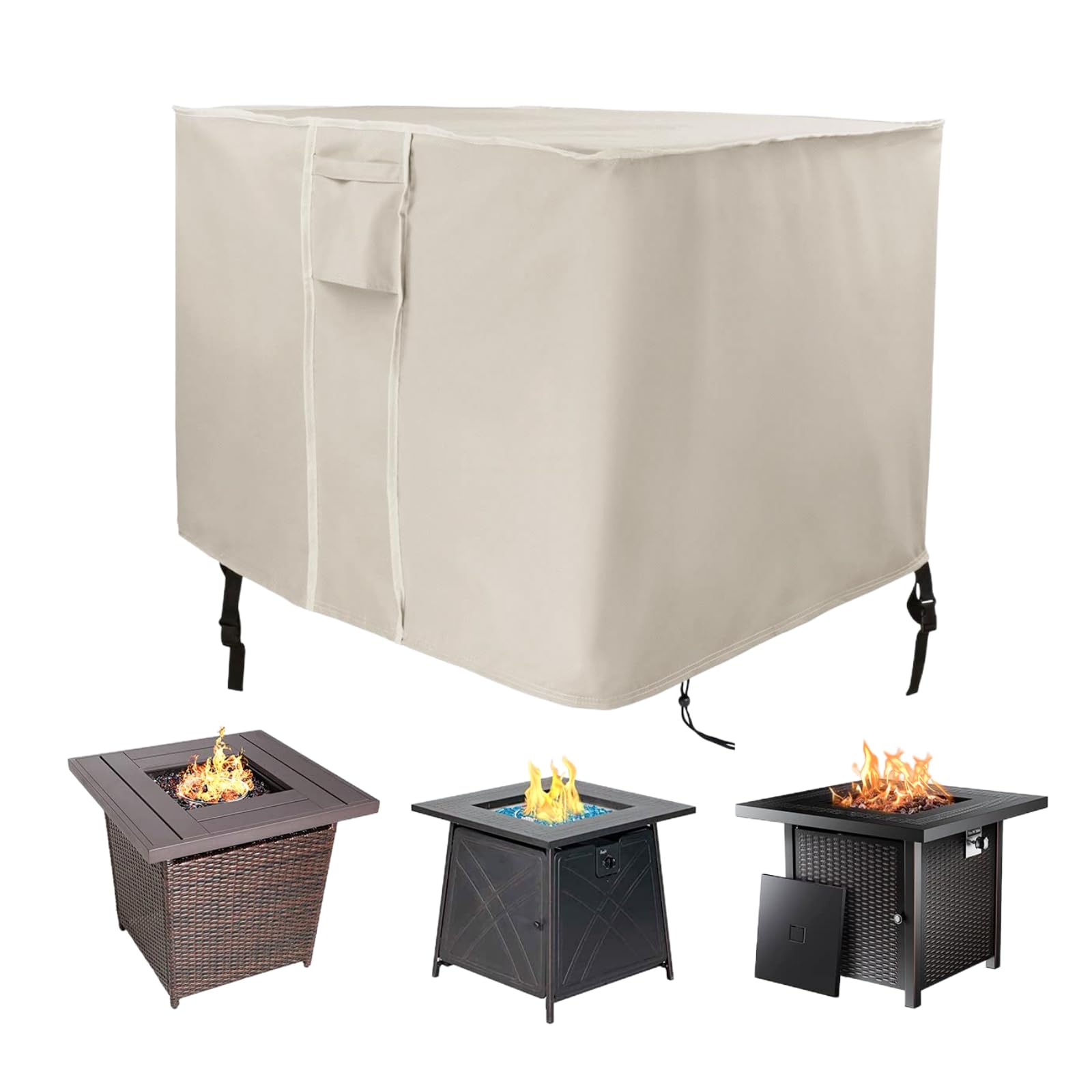 Saking Gas Fire Pit Table Cover Square 28 x 28 x 25 inch - 600D Heavy Duty PVC Waterproof Windproof for Patio Firepit Furniture (Beige)