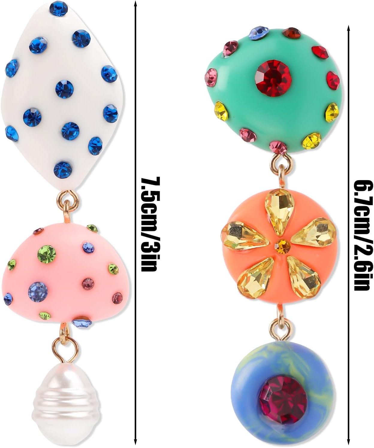 Candy Color Earrings, Asymmetrical Dangle Earrings for Women Vintage Mismatched Pendant Earrings Boho Irregular Rhinestone Earrings for Women Fashion Gift Jewelry Accessories image 2