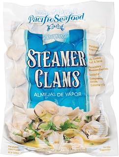 [Pack of 8] Frozen Whole Cooked Steamer White Hard Clams – Sweet & Succulent, Ready to Heat & Serve – Perfect for Pasta, Soups, and Seafood Feasts - 1 Pound Each Pack