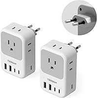 Vista 17 de Adaptador de enchufe de viaje para Italia, paquete de 2, adaptador de corriente TESSAN Italia con 4 tomacorrientes, 3 cargadores USB