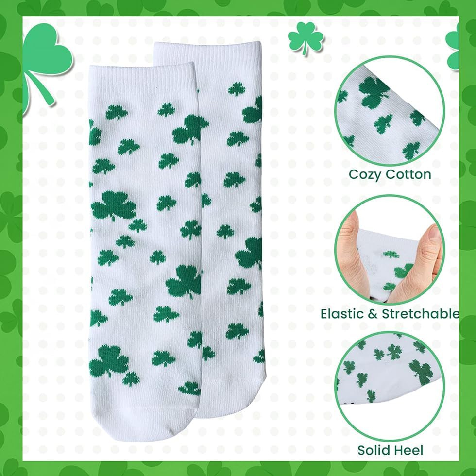 2 Pairs St. Patricks Day Socks for Kids, Knee High Shamrock Socks for Irish Party St Patrick's Day